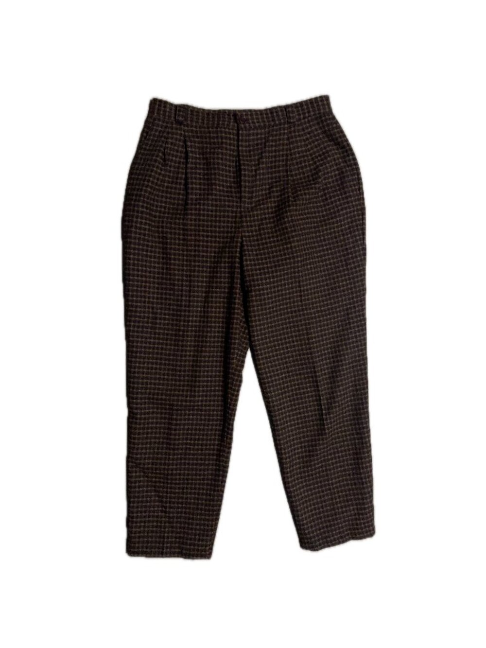 High waisted lined trousers, brown and purple plaid